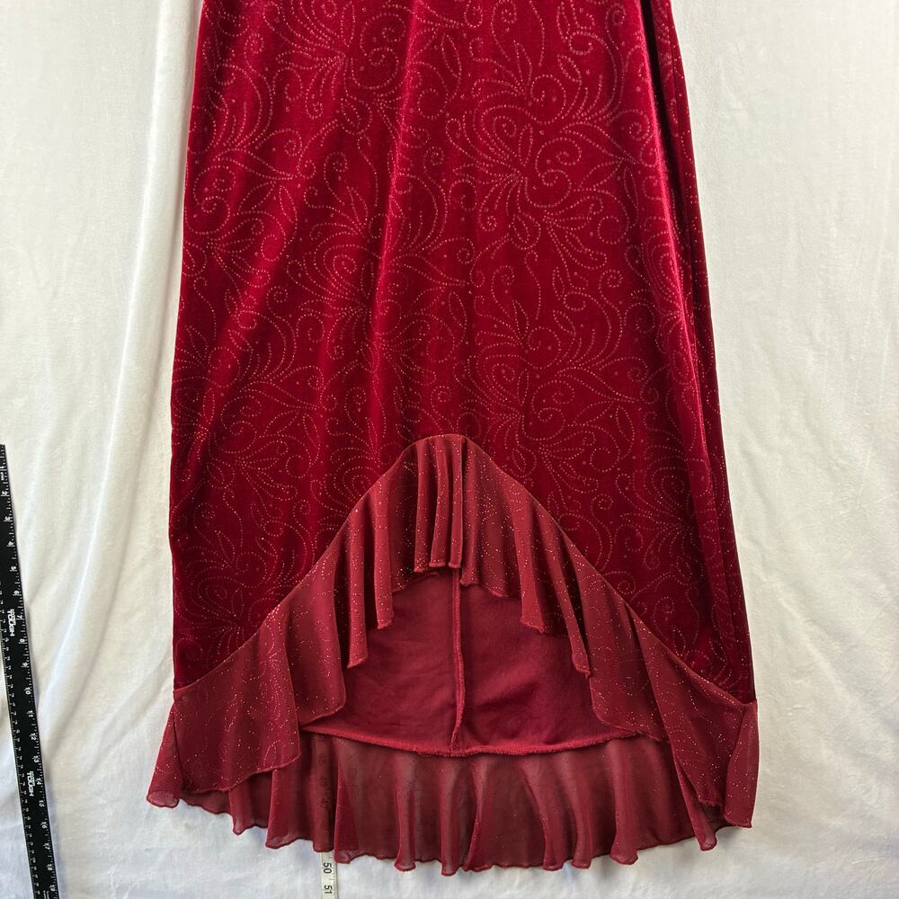 Vtg City Triangles Red Velvet Sparkle Halter Hi Low Dress Prom Gothic Ruffle Mob - Picture 4 of 11